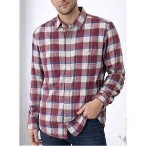 American Eagle Plaid Long Sleeve Button Up Shirt Men Size Medium Burgundy White